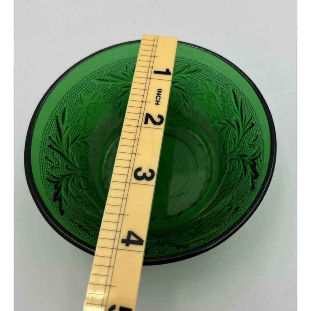 Vintage Emerald Green Pressed Glass Berry Dessert Bowls Floral Set of 2 - Picture 5 of 9